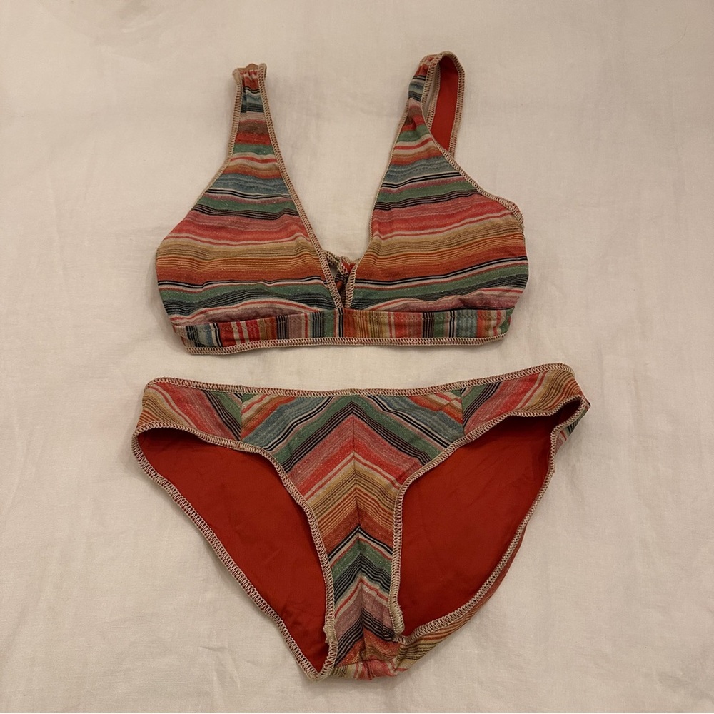 Women’s Multicolor Stripe Bikini Set | Size Large | Tags & Padding Removed